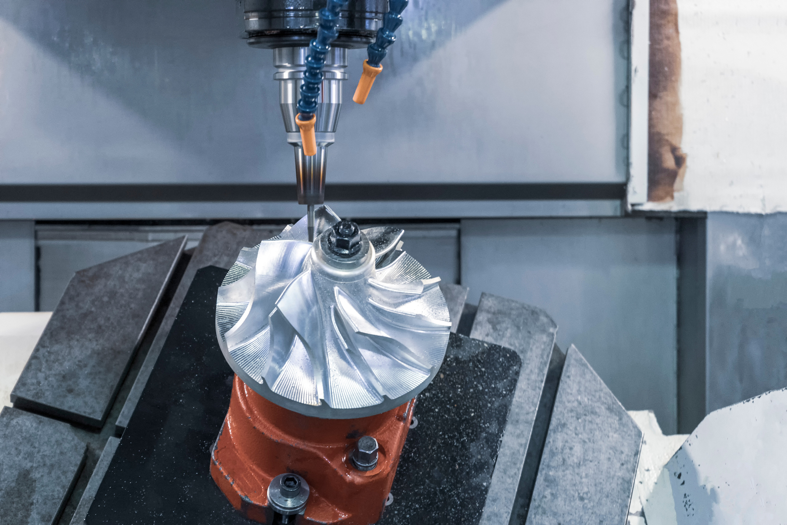 CNC machining center running a precision milling operation
